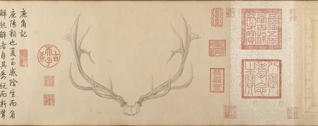 纽约大都会博物馆 清 弘曆(乾隆皇帝) 鹿角雙幅 卷 Two Paintings of Deer Antlers, Qianlong Emperor (Chinese, (1711–1799; r. 1736–95)), Two handscrolls; ink and color on paper, China