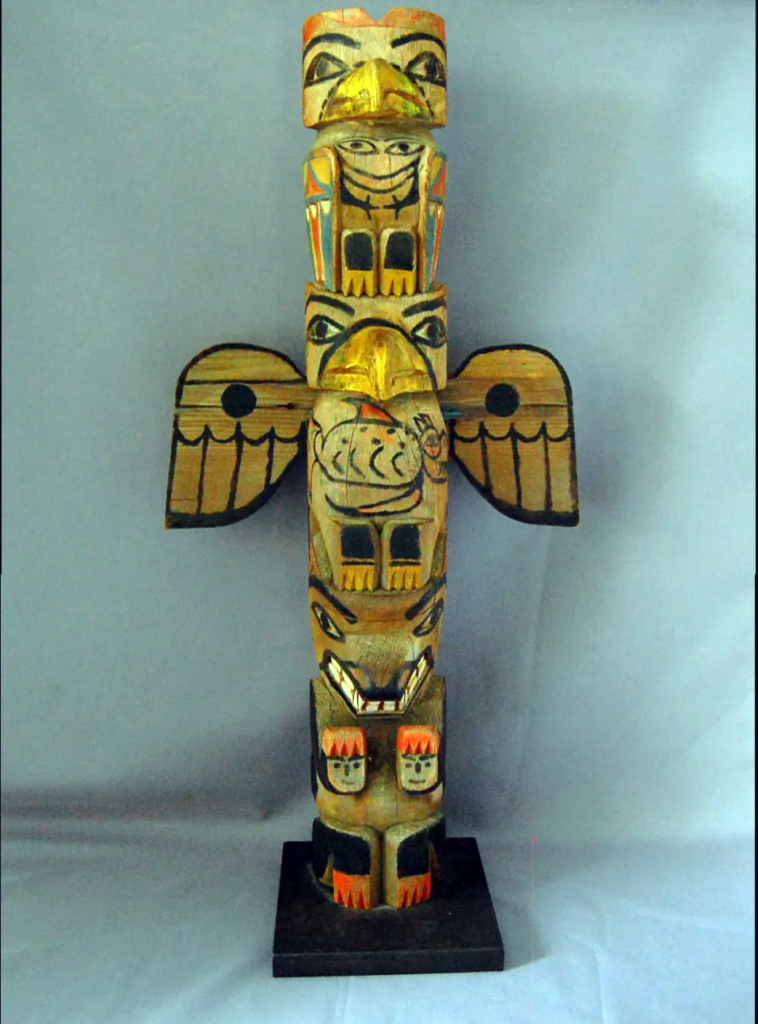 Northwest Coast Native Model Totem Pole Amos Family