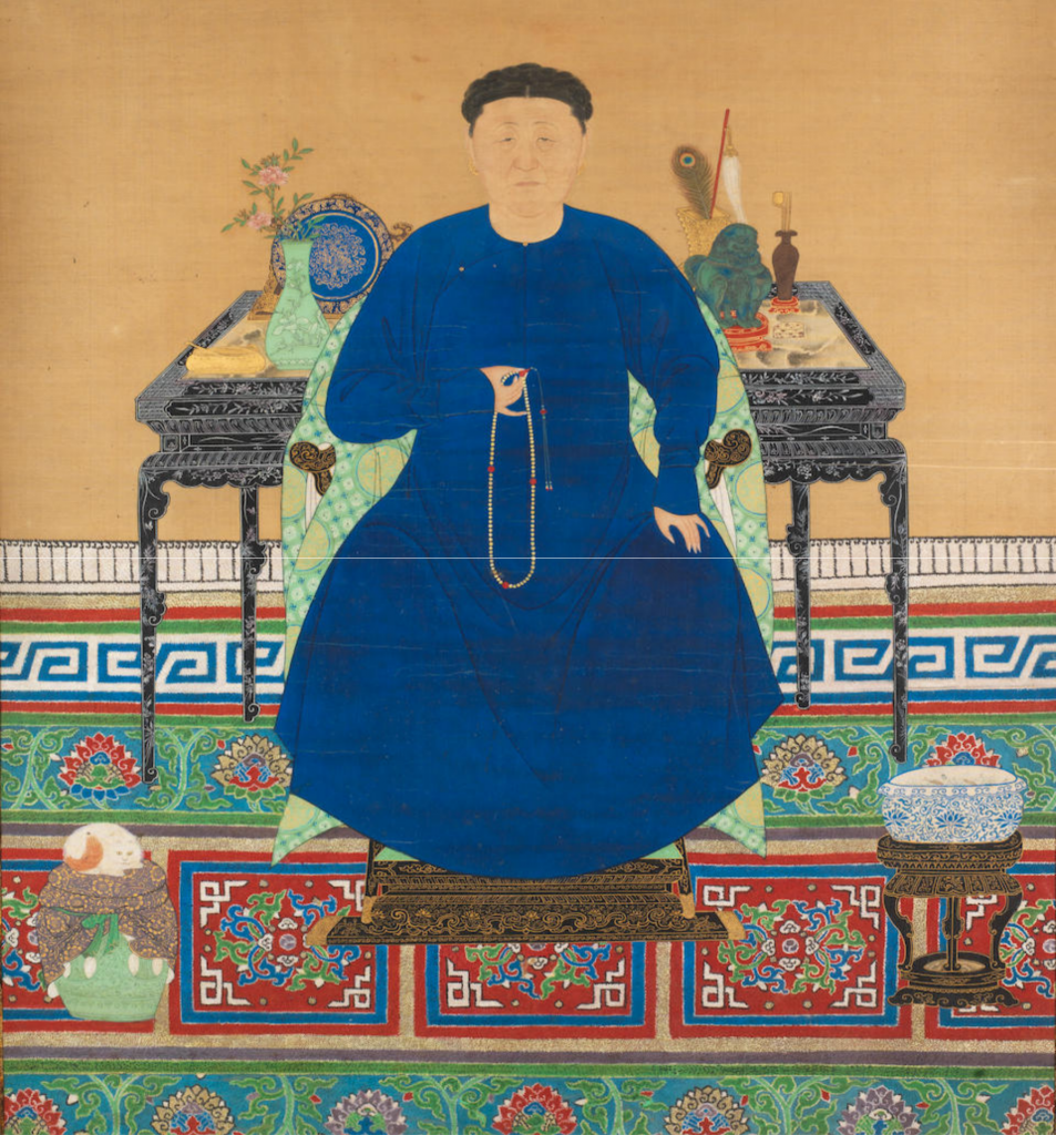 中國畫派 孝莊文皇后 （傳為康熙帝祖母） 設色絹本 鏡框　十七/十八世紀