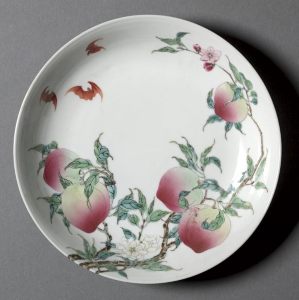 Dish with Bats and Peaches China, Jiangxi province, Jingdezhen kilns, Qing dynasty (1644-1911), Yongzheng mark and reign