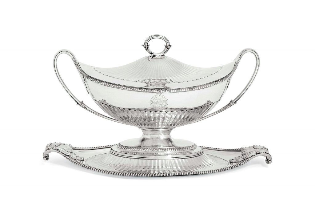 A GEORGE III SILVER SOUP-TUREEN, COVER AND STAND 