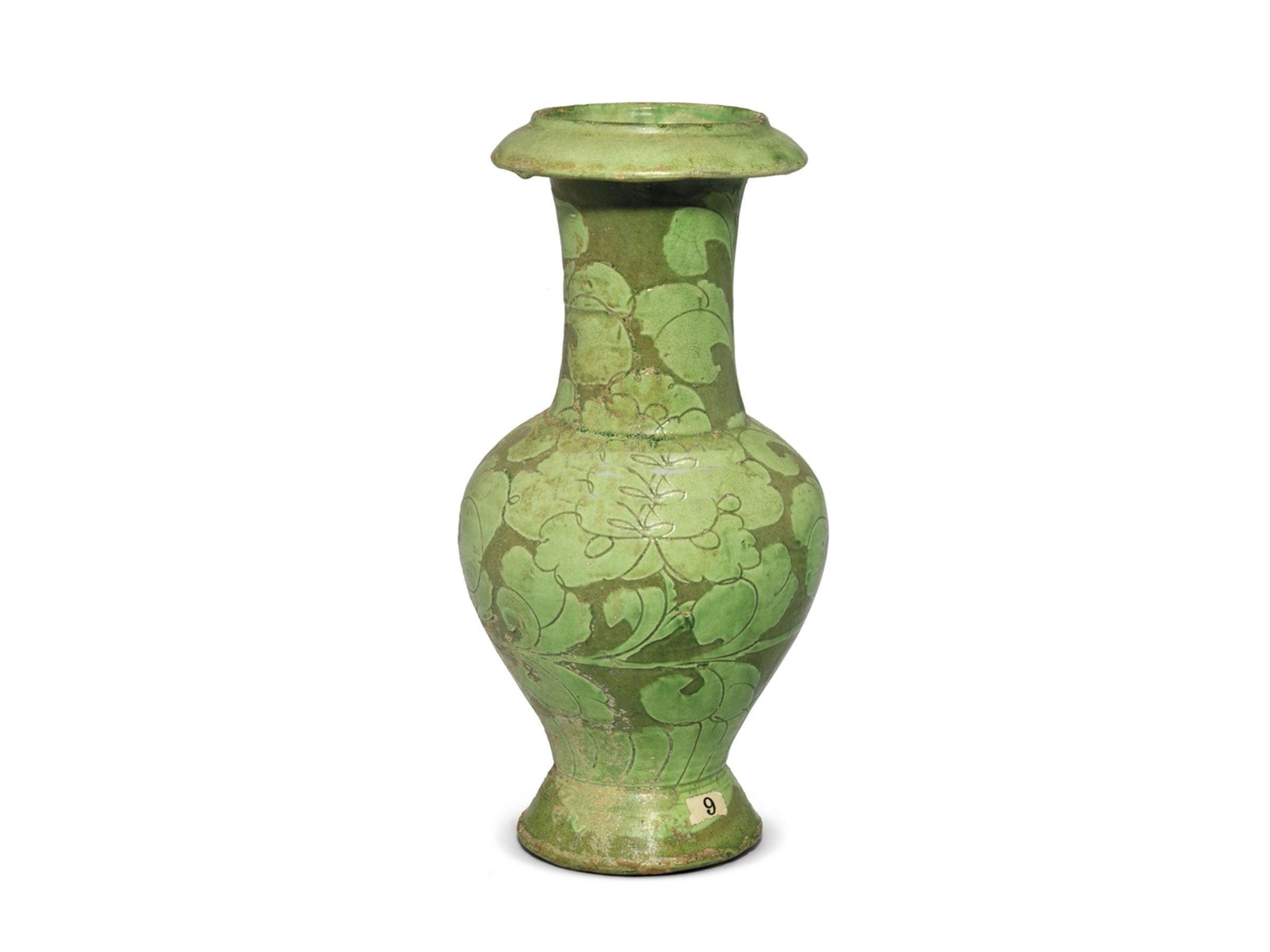 SALE商品 宋磁州窯緑釉刻牡丹花双龍尊瓶古いものコレクション 正規輸入 