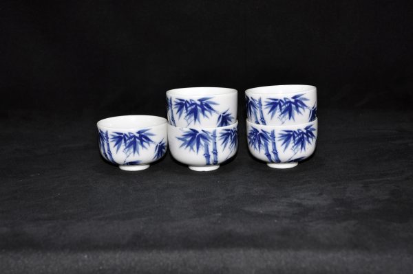 日本 青花 竹节纹茶具 （茶壶,茶杯,茶盘）