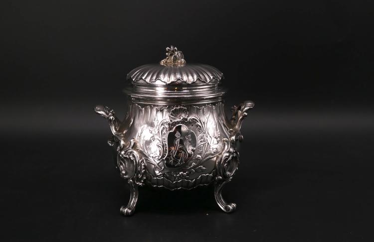 法国约1880年950纯银高浮雕糖罐茶叶罐 