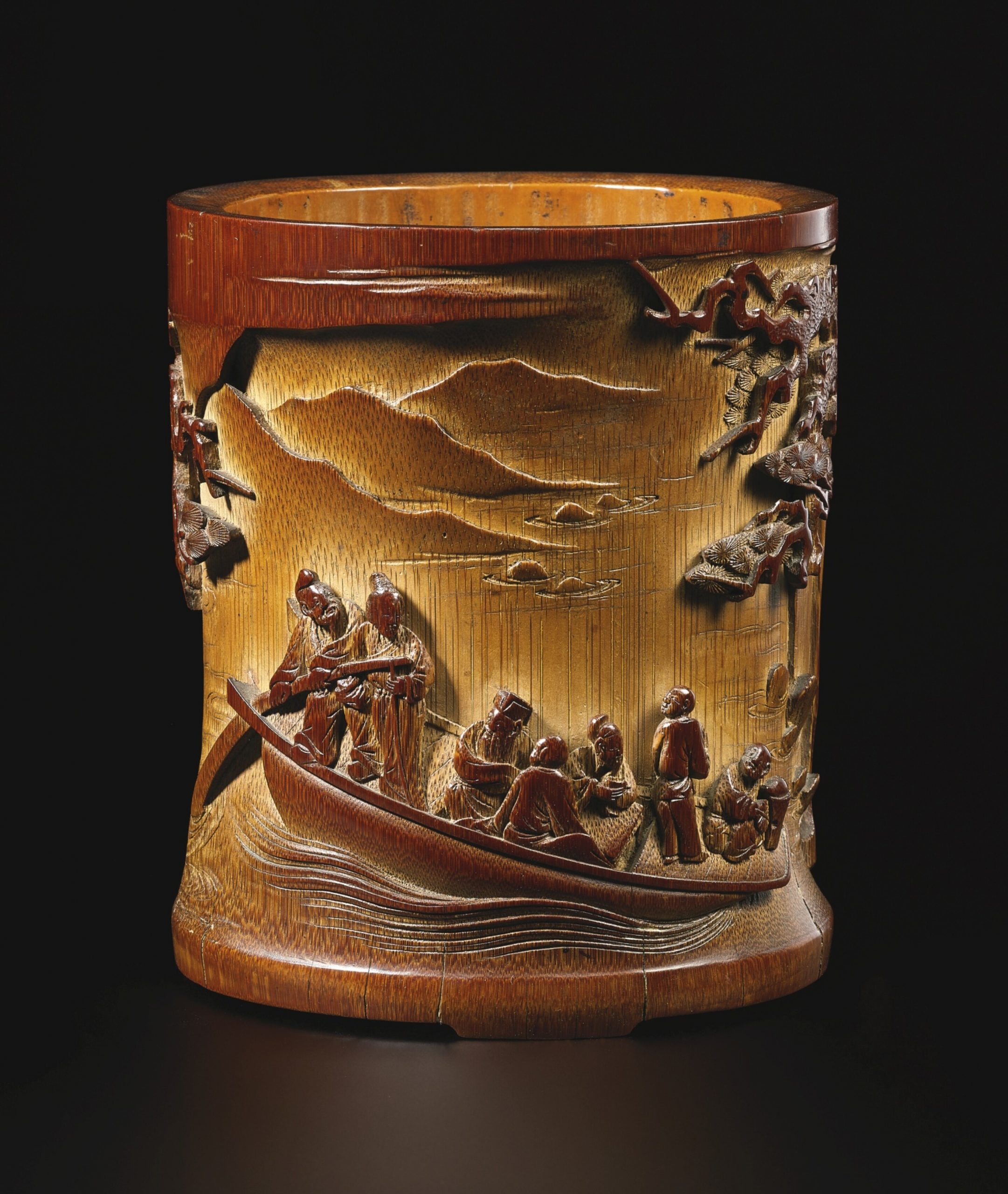 清十八世紀初 竹雕赤璧圖筆筒