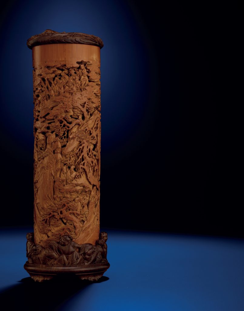 清十八世紀 竹雕群仙賀壽圖香筒