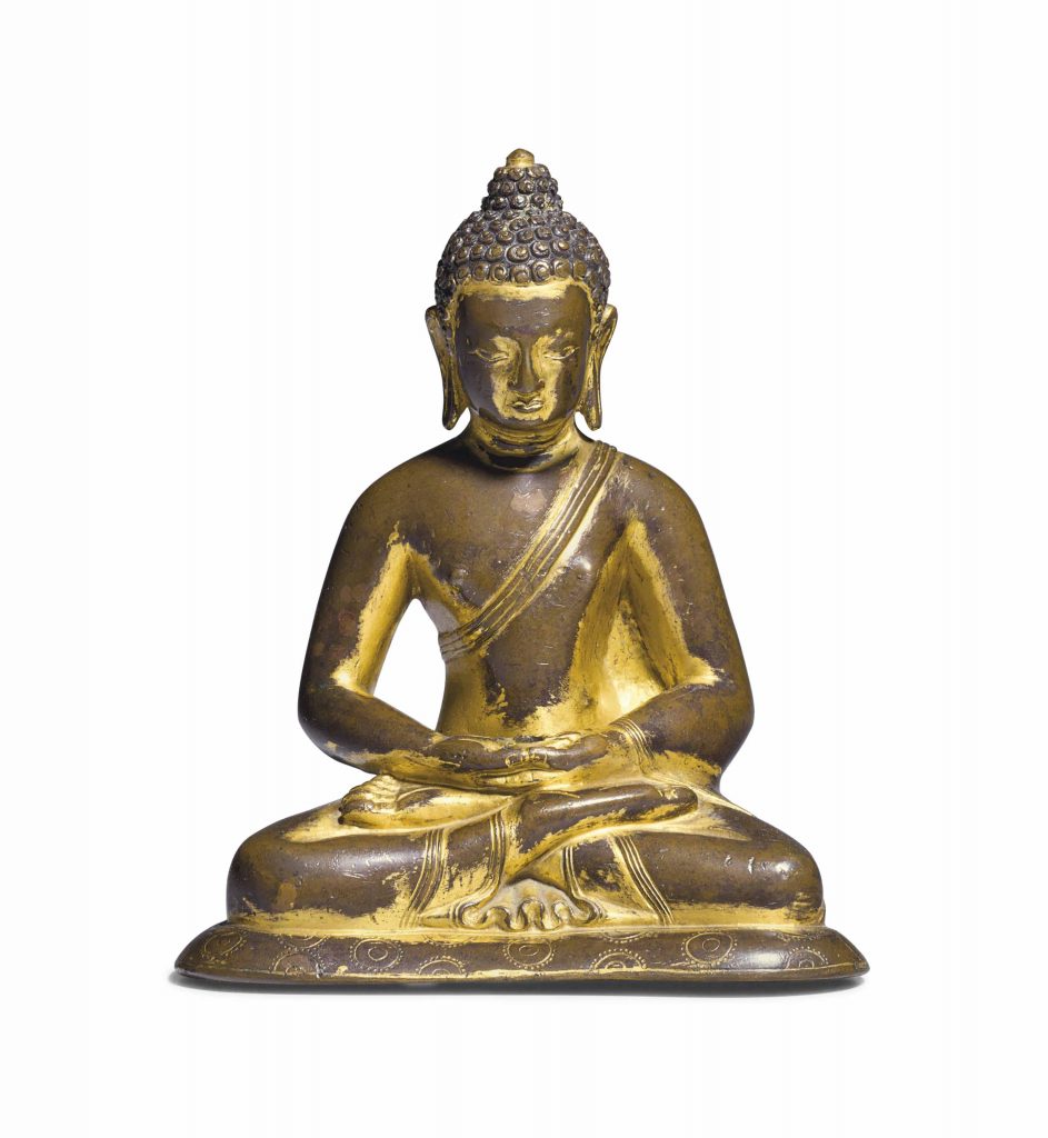 尼泊尔 14世纪 鎏金阿弥陀佛坐像