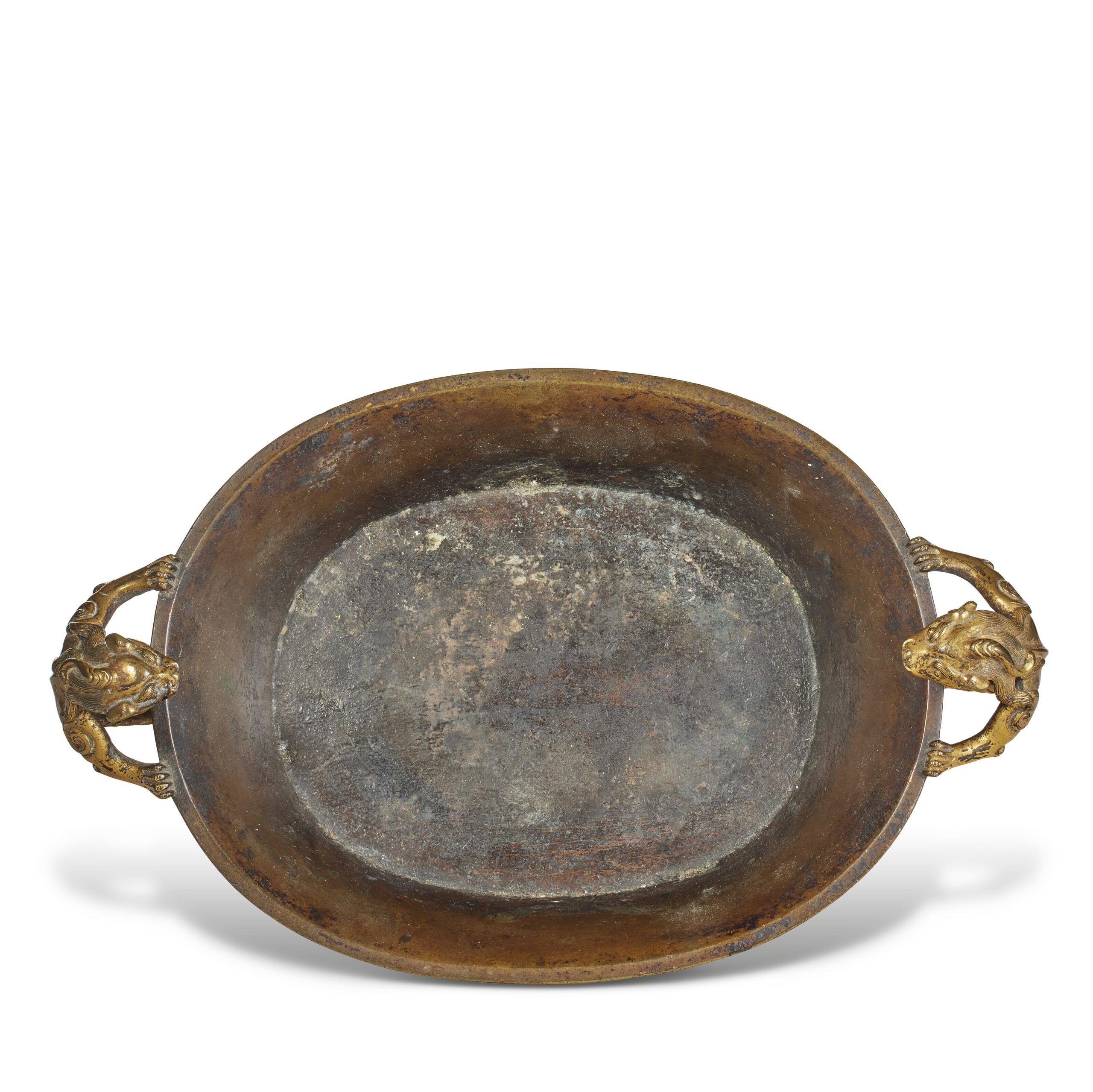 十七世紀 局部鎏金銅螭龍耳四足爐 「大明宣德年制」款
