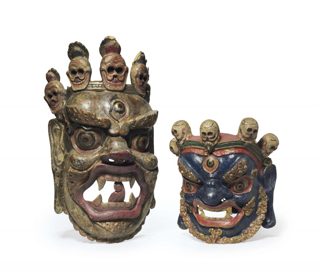 18-19世纪 西藏 玛哈嘎拉彩色木面具/纸面具
