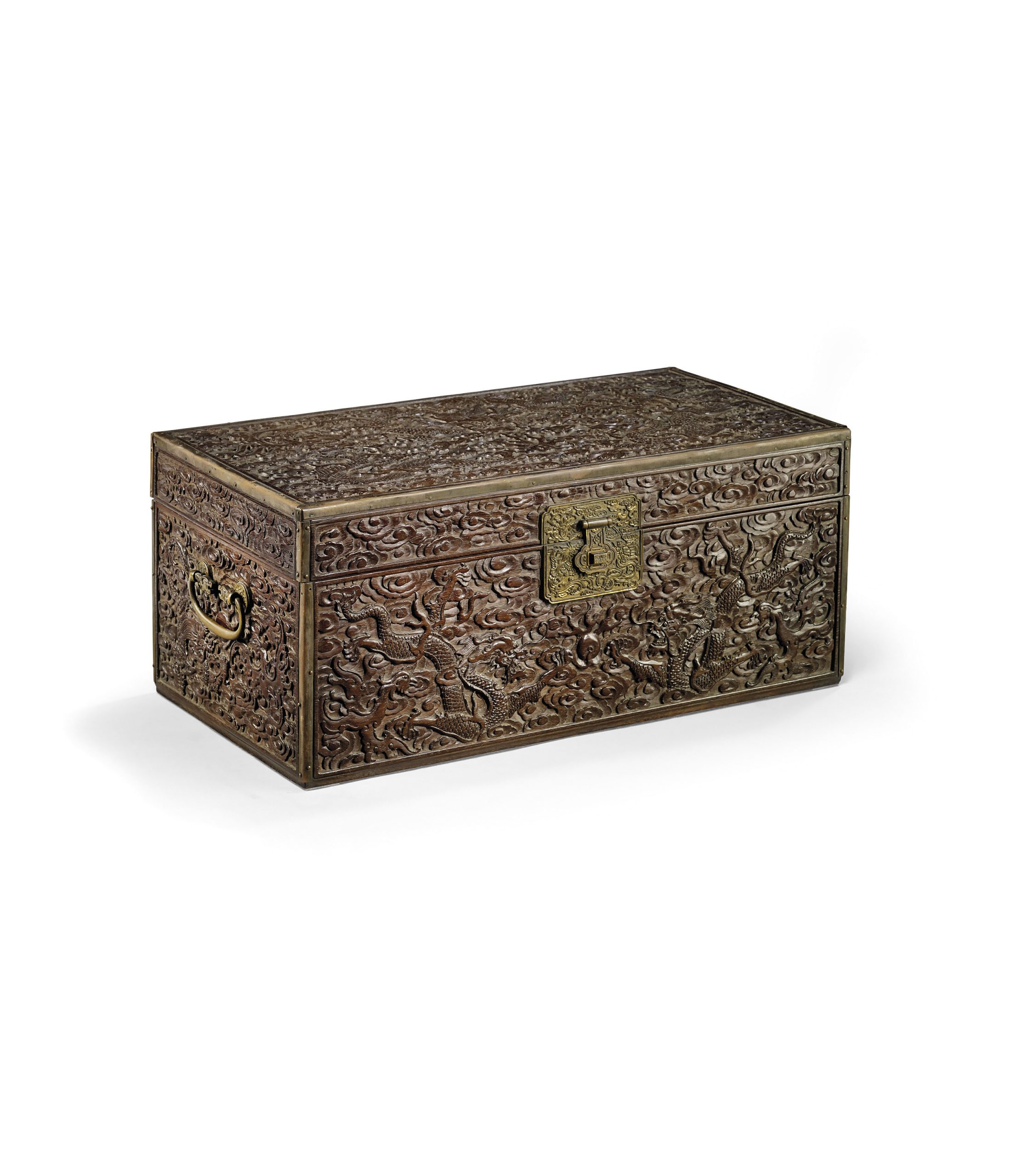 清十八世紀 雞翅木雕龍鳳云紋長方箱