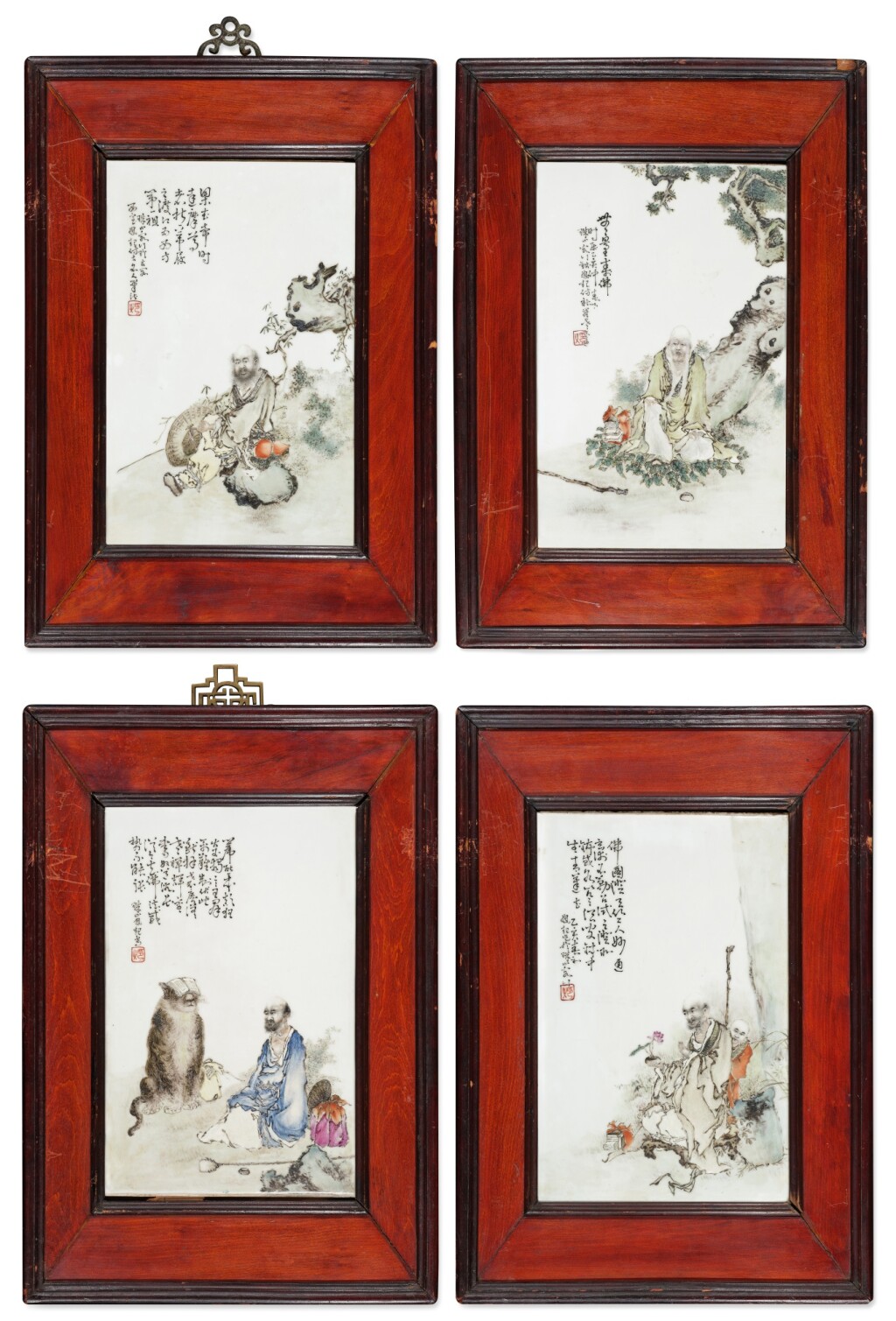 錢鳳起作佛教人物圖瓷板一套四幅
