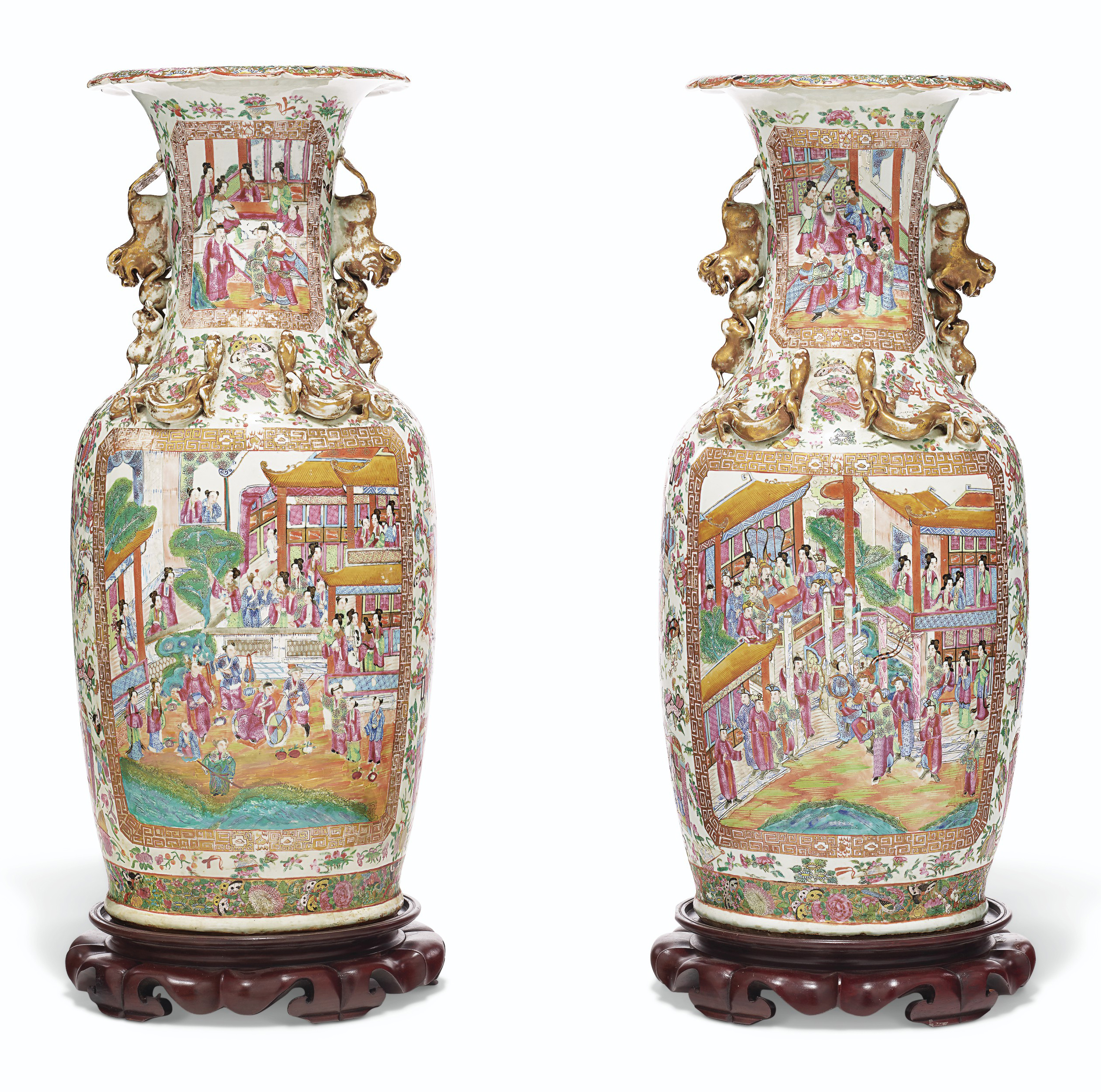  19世纪 “广彩”开光人物花瓶（对）
