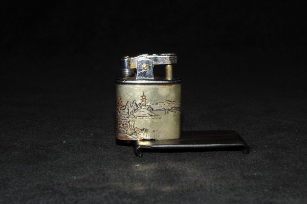 日本 簪银山水纹 烟盒烟具