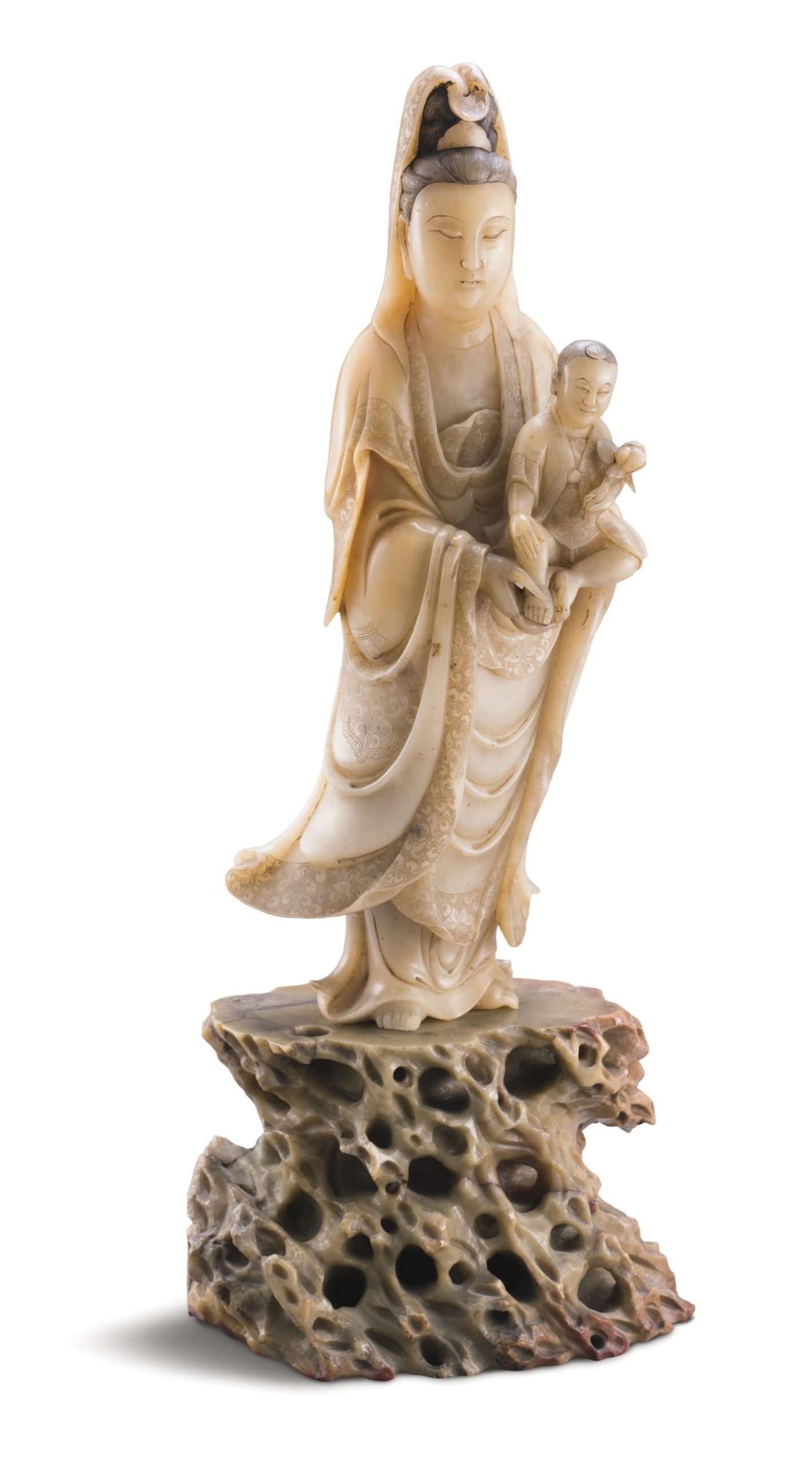 清十八 / 十九世紀 壽山石雕送子觀音立像