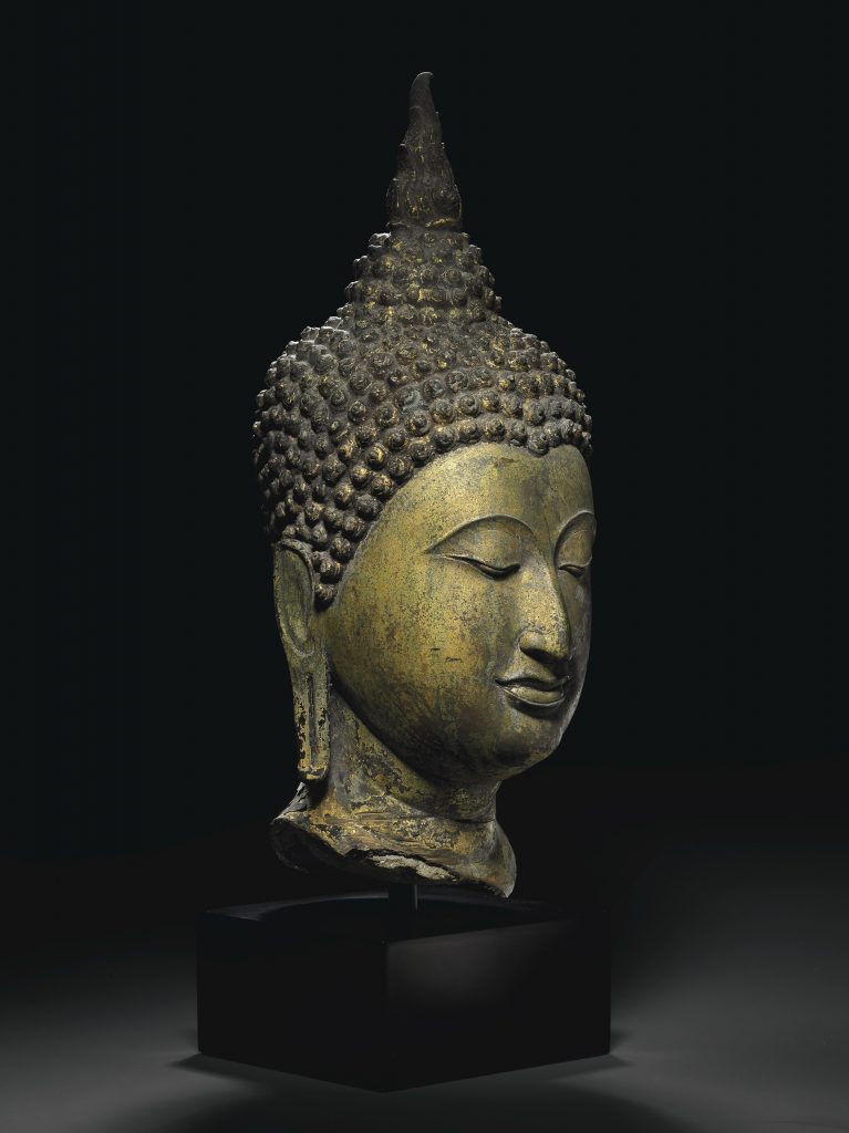 泰 素可泰王國 十四/十五世紀 鎏金銅佛頭像