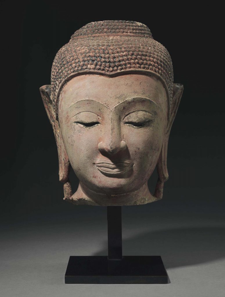 13-14世纪 泰国 石雕彩绘佛头造像