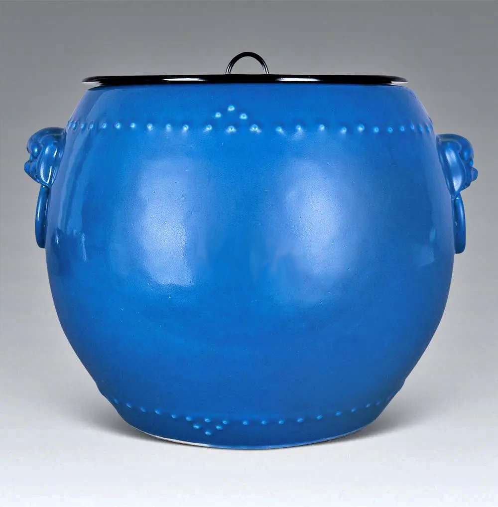 民国 蓝釉鼓形罐