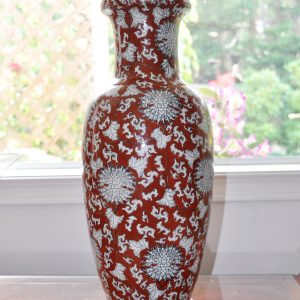 清 珊瑚红釉宝相花缠枝花卉盘口瓶台灯