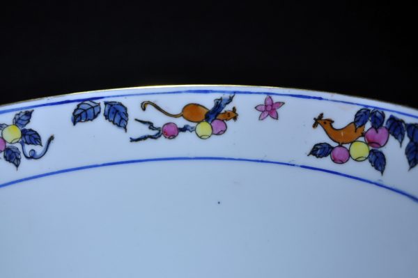 香港 素三彩松鼠荔枝鳳凰牡丹紋描金大碗 花開富貴 60年代 香港出口瓷