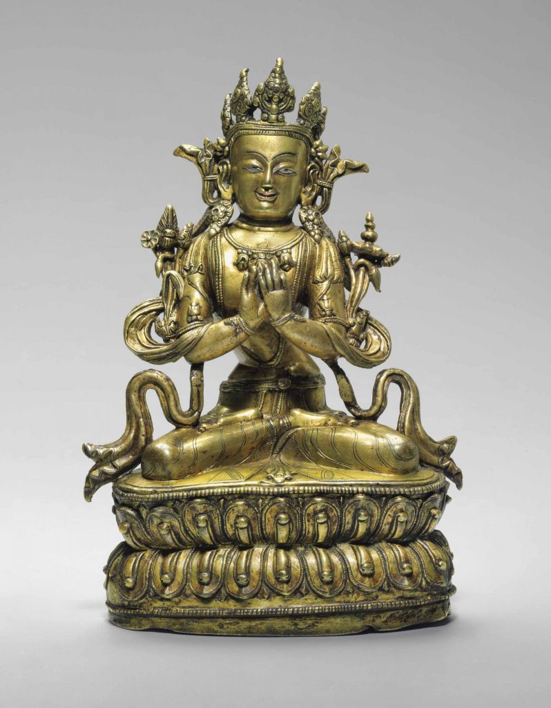 西藏西部 十六世紀 嵌銀和紅銅鎏金銅彌勒菩薩像