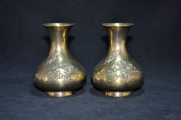 清 鏨海水海鳥紋銅花瓶