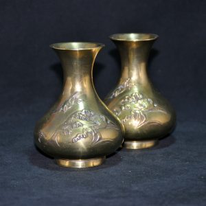 清 鏨海水海鳥紋銅花瓶
