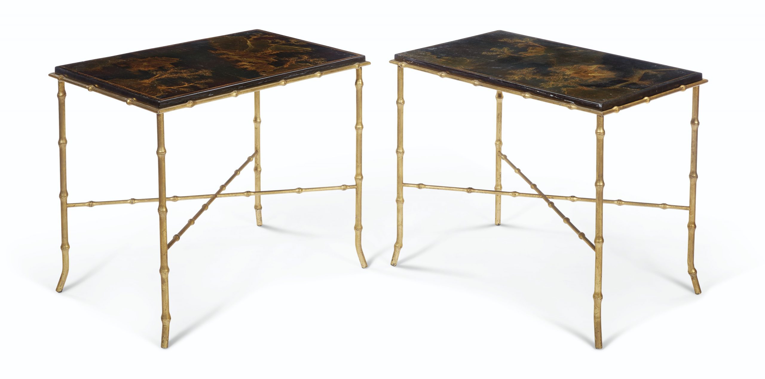英国Regency風格鍍金金屬和日本漆画面桌几 （對）
