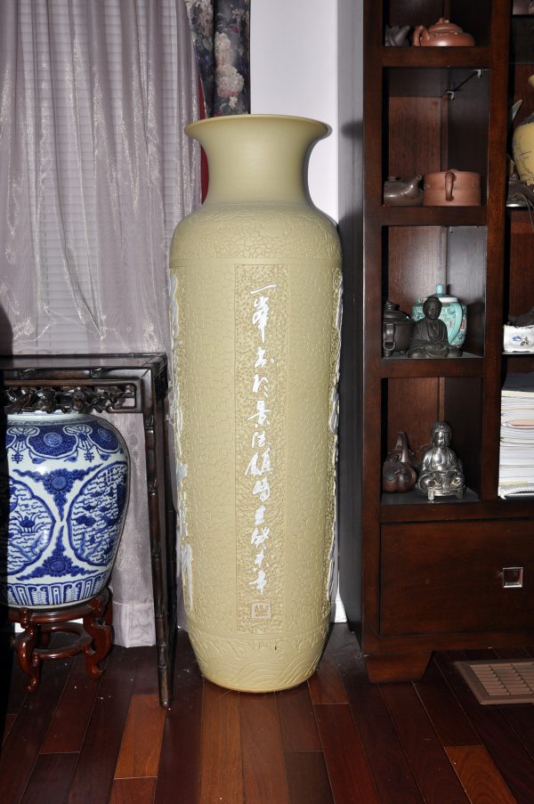 一峰款 诗文大立瓶摆件 景德镇陶瓷落地大花瓶（对）