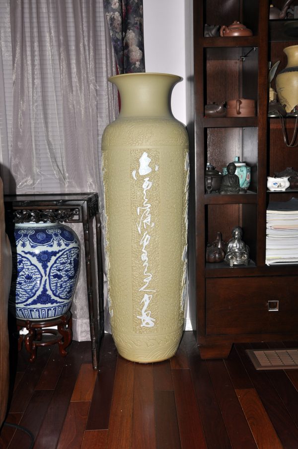 一峰款 诗文大立瓶摆件 景德镇陶瓷落地大花瓶（对）
