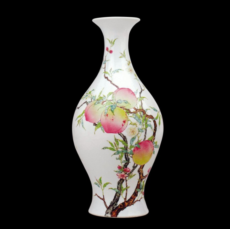  FIG. 3 A FAMILLE-ROSE VASE WITH FRUITING AND FLOWERING PEACH BRANCHES, MARK AND PERIOD OF YONGZHENG SHANGHAI MUSEUM, FORMERLY IN THE COLLECTION OF THE HON OGDEN R. REID SOTHEBY’S HONG KONG, 7 MAY 2002, LOT 532 圖三 清雍正　粉彩蝠桃福壽紋橄欖瓶　《大清雍正年製》款 HON OGDEN R. REID 舊藏　香港蘇富比2002年5月7日，編號532 現為上海博物館藏品