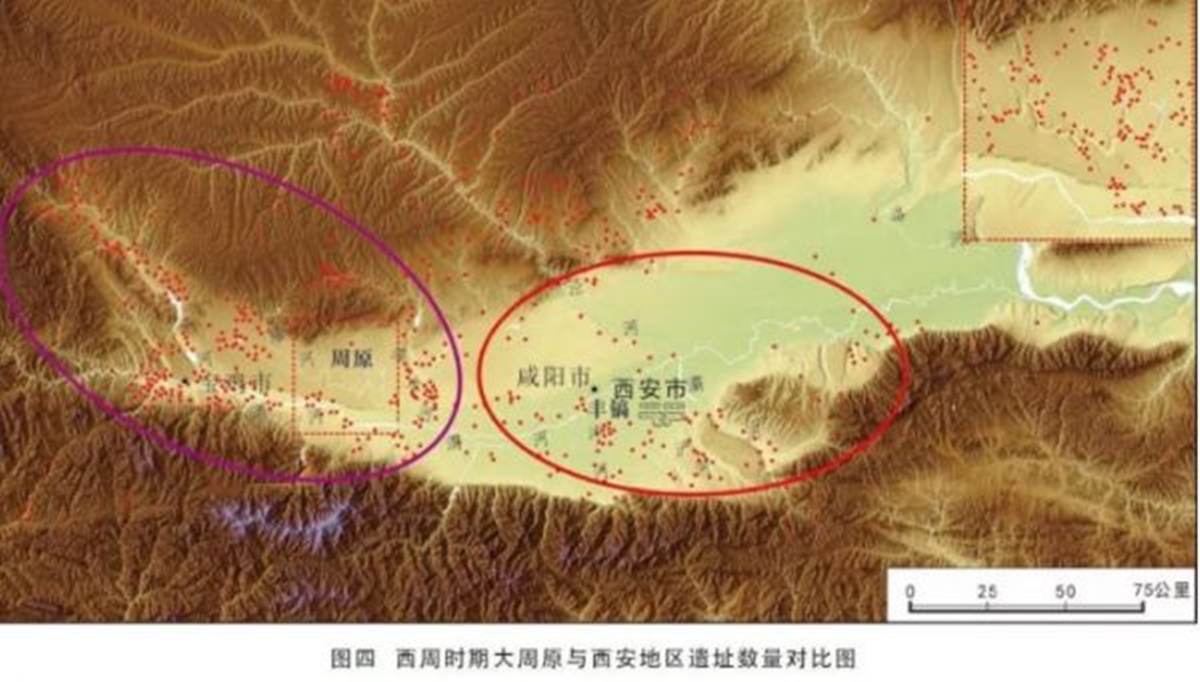 周原是指西安城以西、渭河以北，沿河一溜拉开的、扶风县和岐山县之间的一段黄土塬。