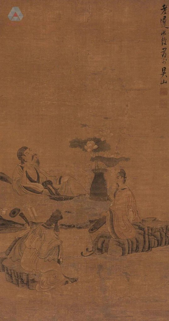 听琴图-陈洪绶 绢本设色 明代 100.5cmx52.7cm 中国美术馆