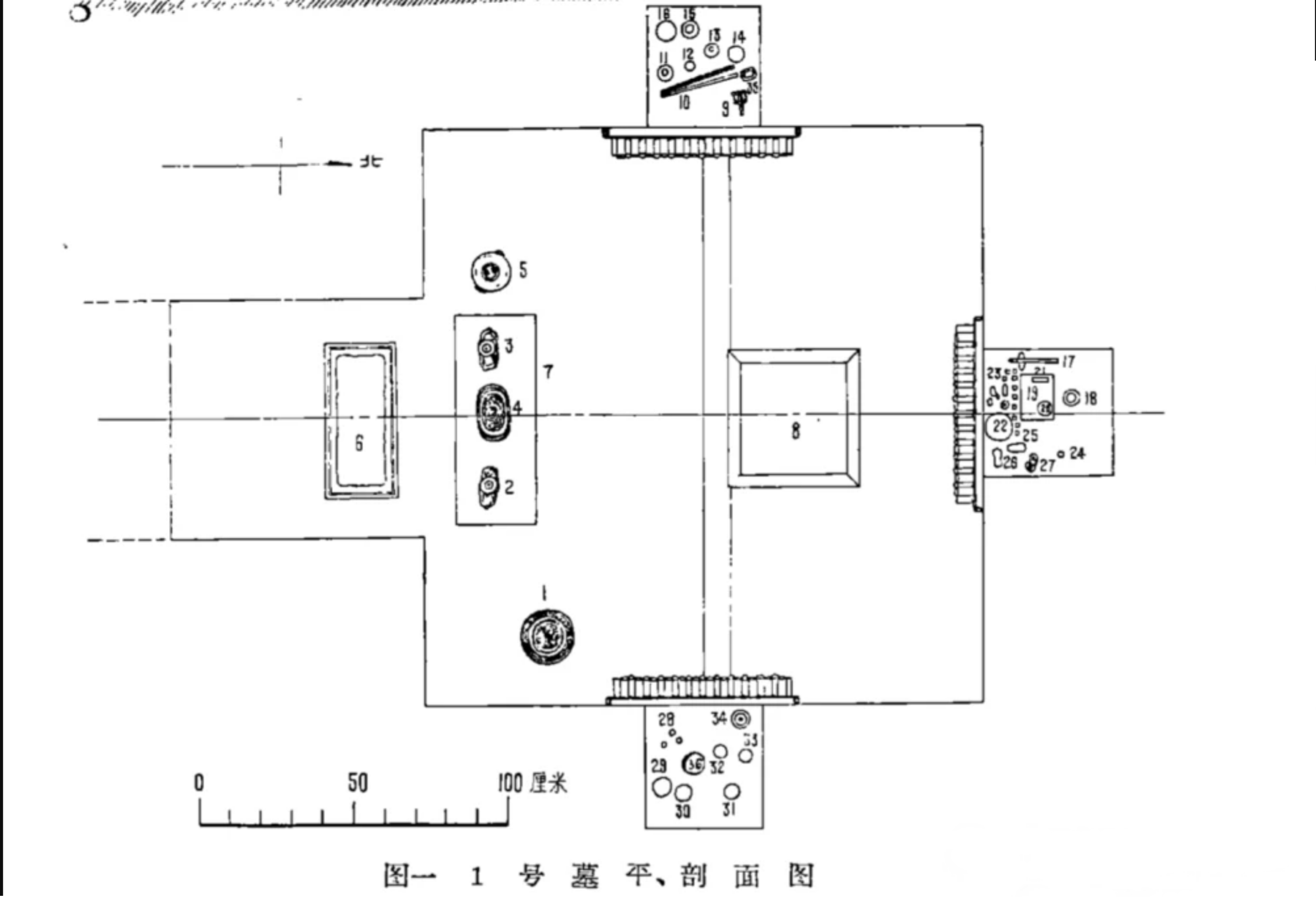 墓地平剖图，来自《北京西郊小西天清代墓葬发掘简报》苏天钧