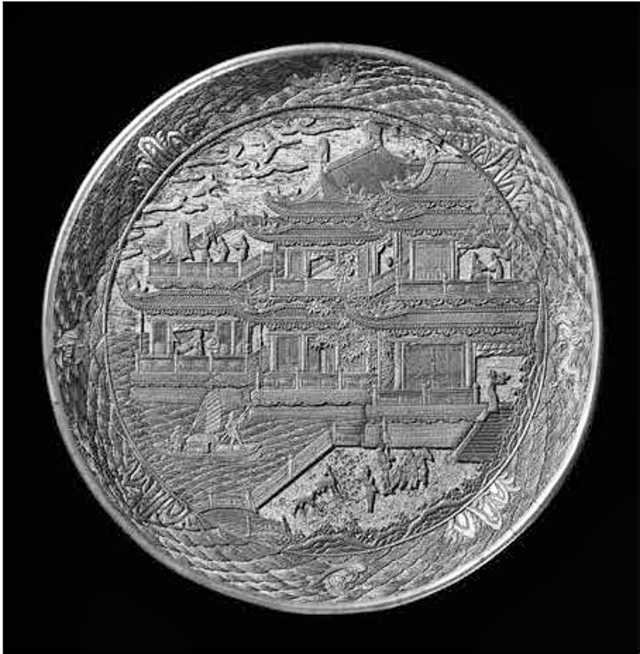 圖37a  明,弘治二年(1489),副彩滕王閣詩意圖 圓盤,大英博物館藏 © Trustees of the British Museum。