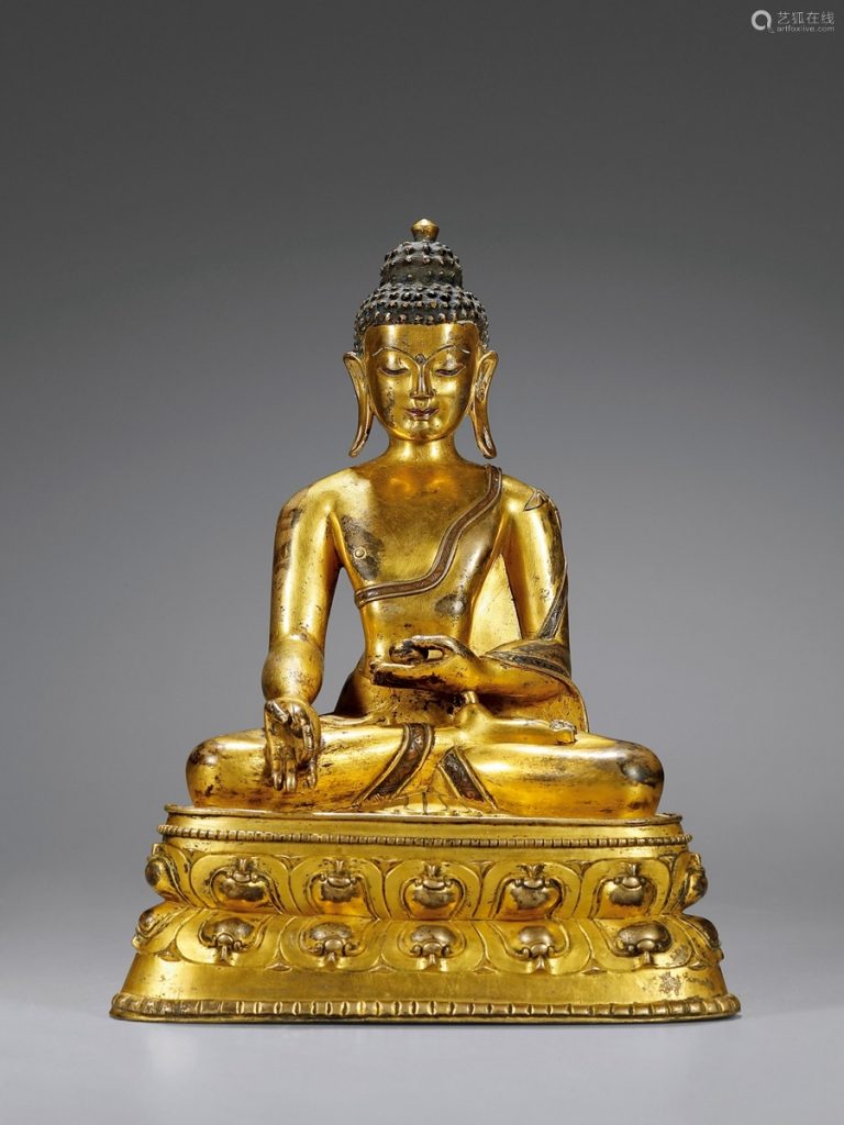 十四世纪 铜鎏金药师佛坐像 