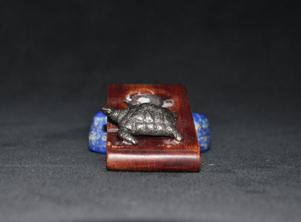 “龟石万年” 绿松青金石 铜龟摆件